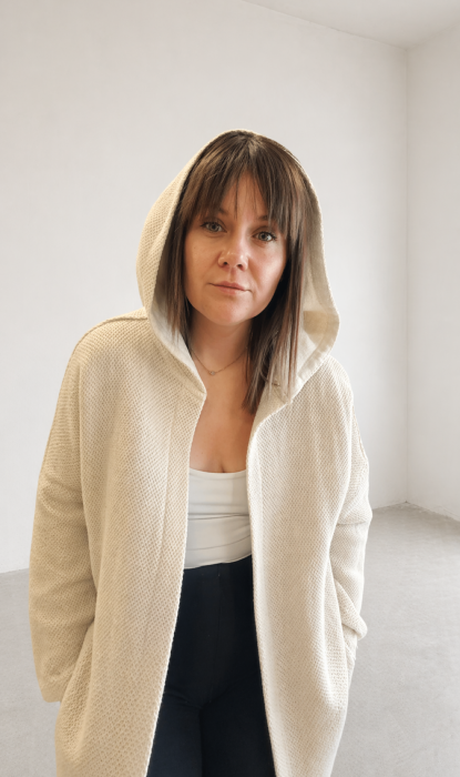 Lniano bawełniany kardigan z kapturem