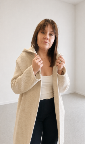 Lniano bawełniany kardigan z kapturem