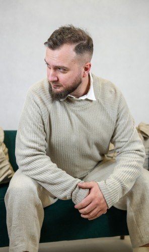 Sweter, bluza męska LONG SLEVE - 100% len / rozmiar M