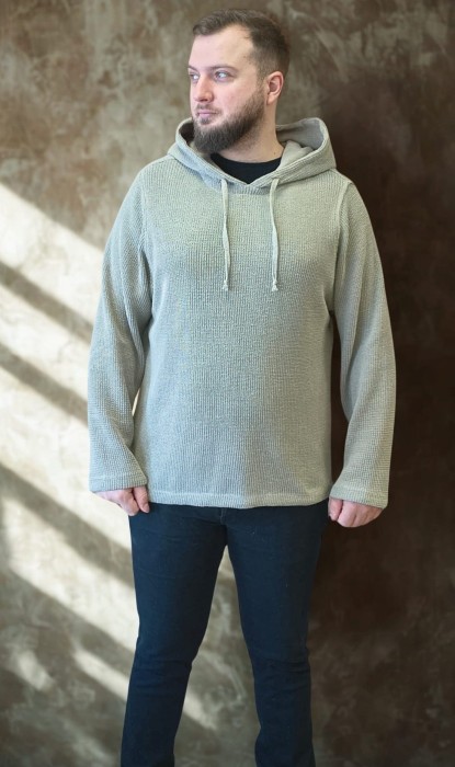Sweter męski z kapturem 100% len -M/L małe XL