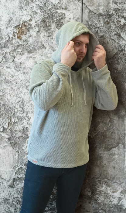 Sweter męski z kapturem 100% len -M/L małe XL
