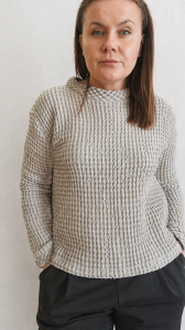 Sweter damski, Bluza z wafelka lniano-bawełnianego - kolor Naturalny
