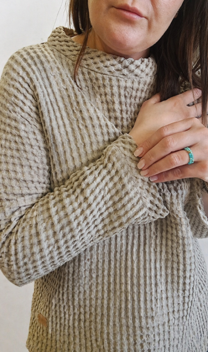Sweter damski, Bluza z wafelka lniano-bawełnianego - kolor Naturalny