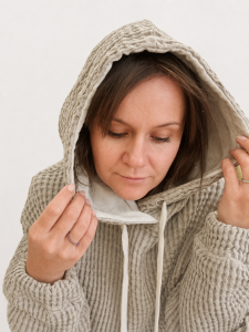 BLUZA lniano-bawełniana Z KAPTUREM, szara z naturalnym kapturem UNISEX