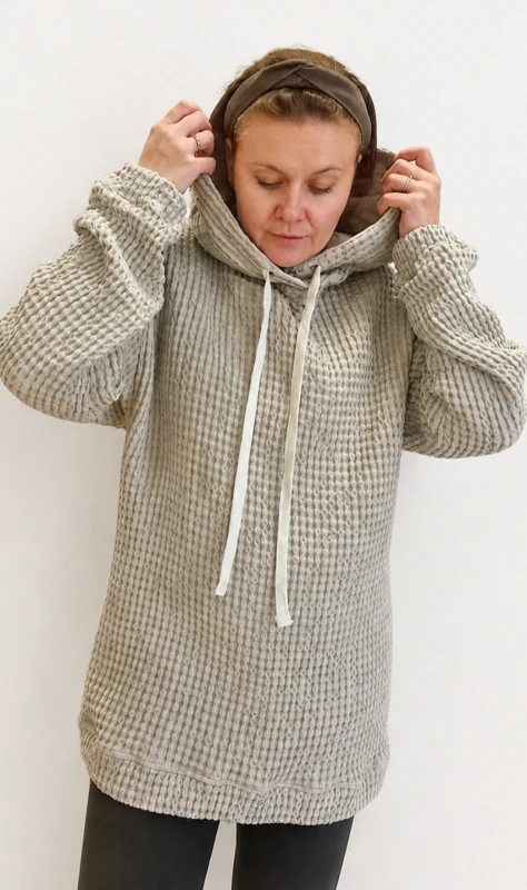 BLUZA lniano-bawełniana Z KAPTUREM, szara z naturalnym kapturem UNISEX
