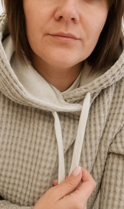BLUZA lniano-bawełniana Z KAPTUREM, szara z naturalnym kapturem UNISEX