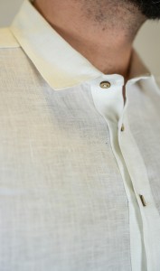 Lniana Koszula męska - Z KOŁNIERZYKIEM, biała