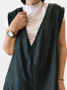 Ogrodniczki damskie 100% len- Oversize czarne