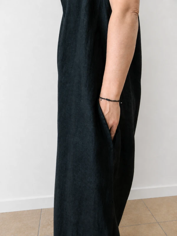 Ogrodniczki damskie 100% len- Oversize czarne