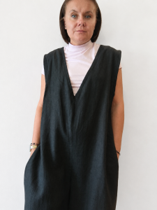 Ogrodniczki damskie 100% len- Oversize czarne