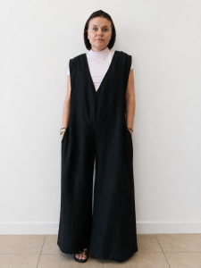 Ogrodniczki damskie 100% len- Oversize czarne