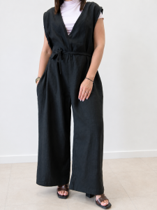 Ogrodniczki damskie 100% len- Oversize czarne