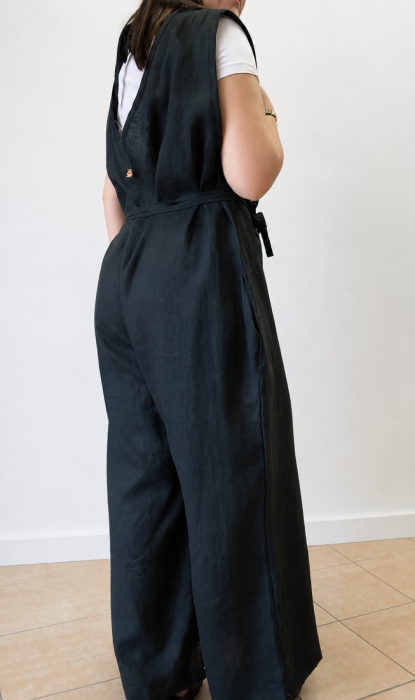 Ogrodniczki damskie 100% len- Oversize czarne