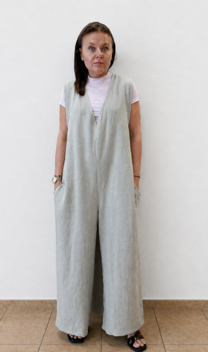 Ogrodniczki damskie 100% len- Oversize naturalny beż