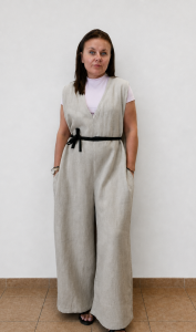 Ogrodniczki damskie 100% len- Oversize naturalny beż