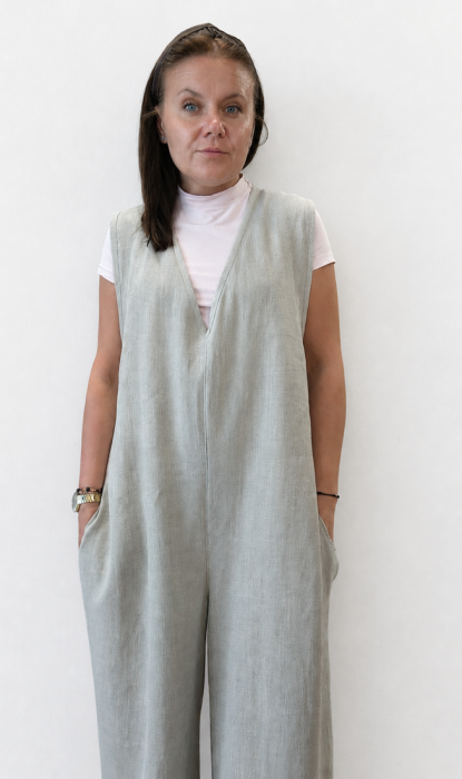 Ogrodniczki damskie 100% len- Oversize naturalny beż