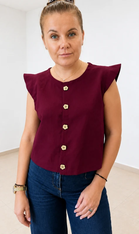 Top bordowy zapinany na guziki