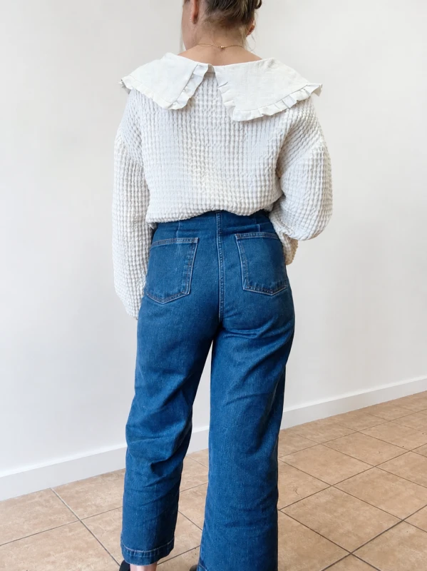Bluza wafelek z kołnierzykiem- krem
