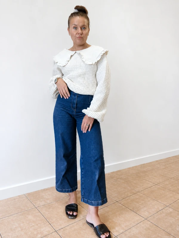 Bluza wafelek z kołnierzykiem- krem