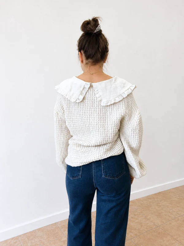 Bluza wafelek z kołnierzykiem- krem