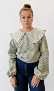 Bluza wafelek z kołnierzykiem- naturalny