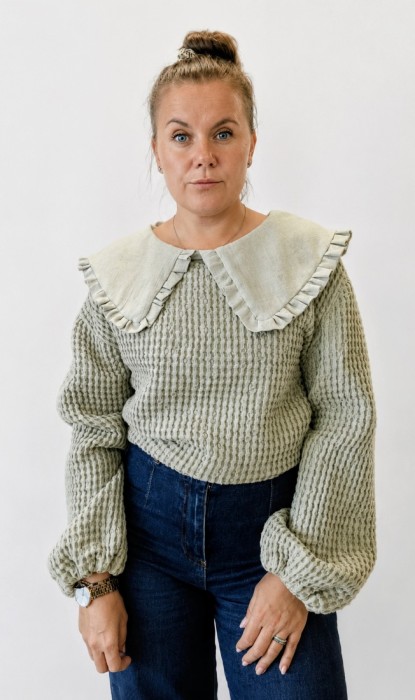 Bluza wafelek z kołnierzykiem- naturalny