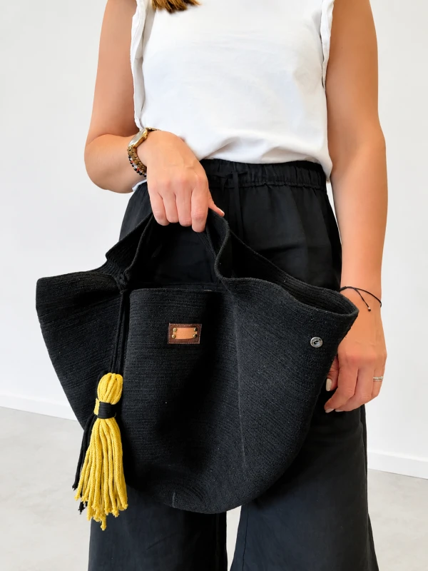 Torba shopper czarna sznurek