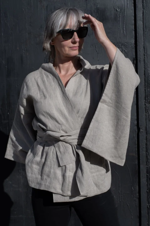 Lniane Kimono damskie - KRÓTKIE, naturalne