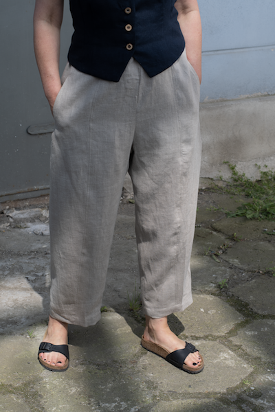 Lniane Spodnie damskie - WYSOKI STAN, LUŹNE - naturalne