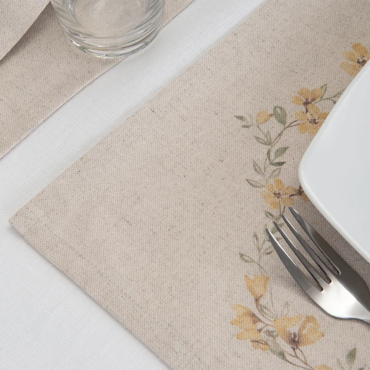 Lniano - Bawełniana PODKŁADKA Pod Talerz - wzór ŻÓŁTE KWIATKI 35 x 45