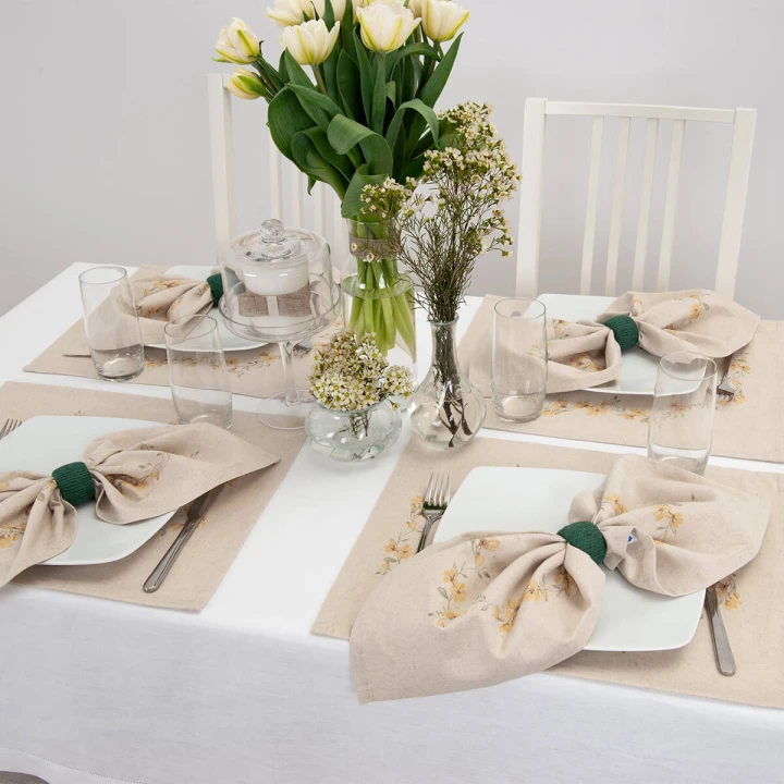 Lniano - Bawełniana PODKŁADKA Pod Talerz - wzór ŻÓŁTE KWIATKI 35 x 45